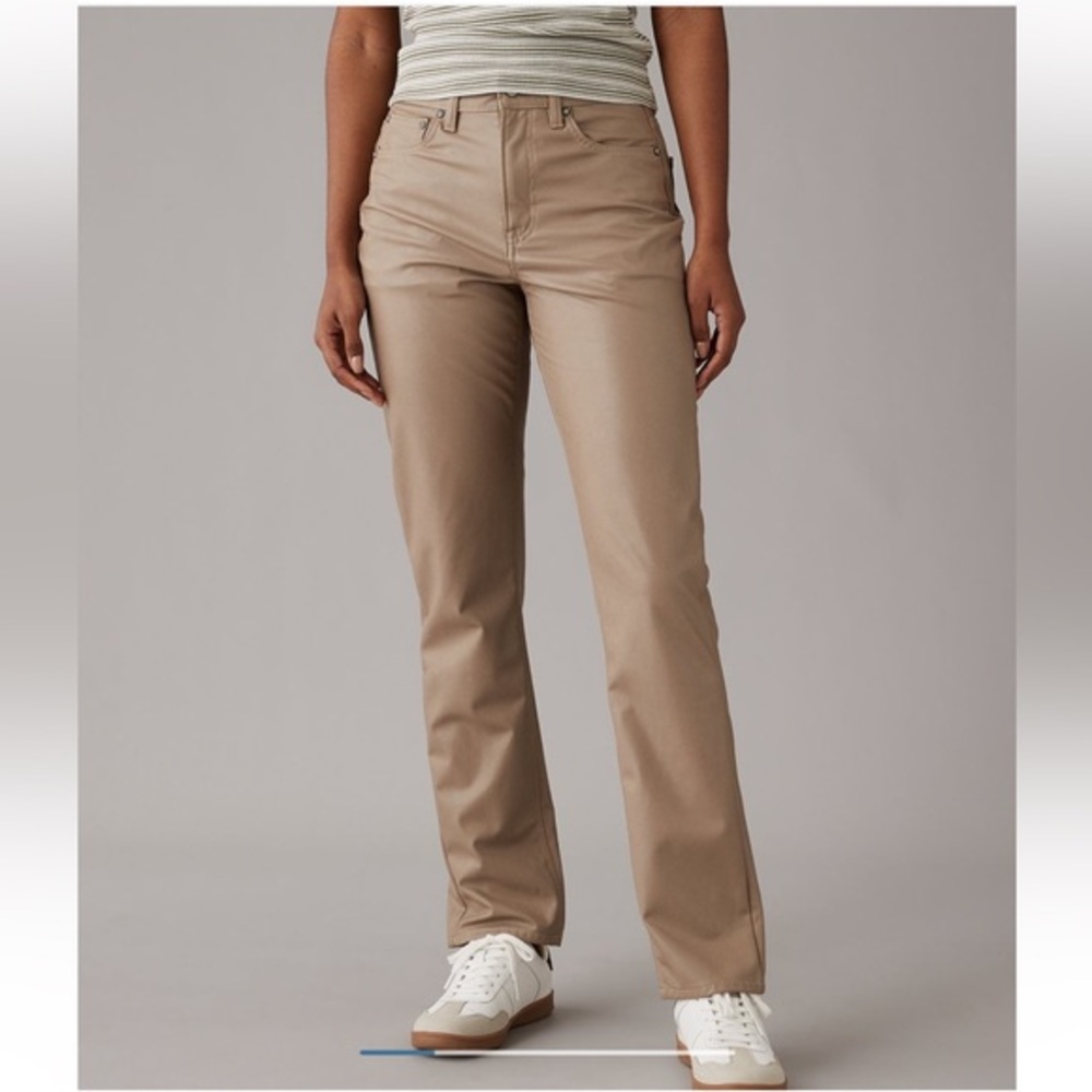 🟤NWT AMERICAN EAGLE Stretch Vegan Leather High-Waisted Straight Pant in Tan Sz 1